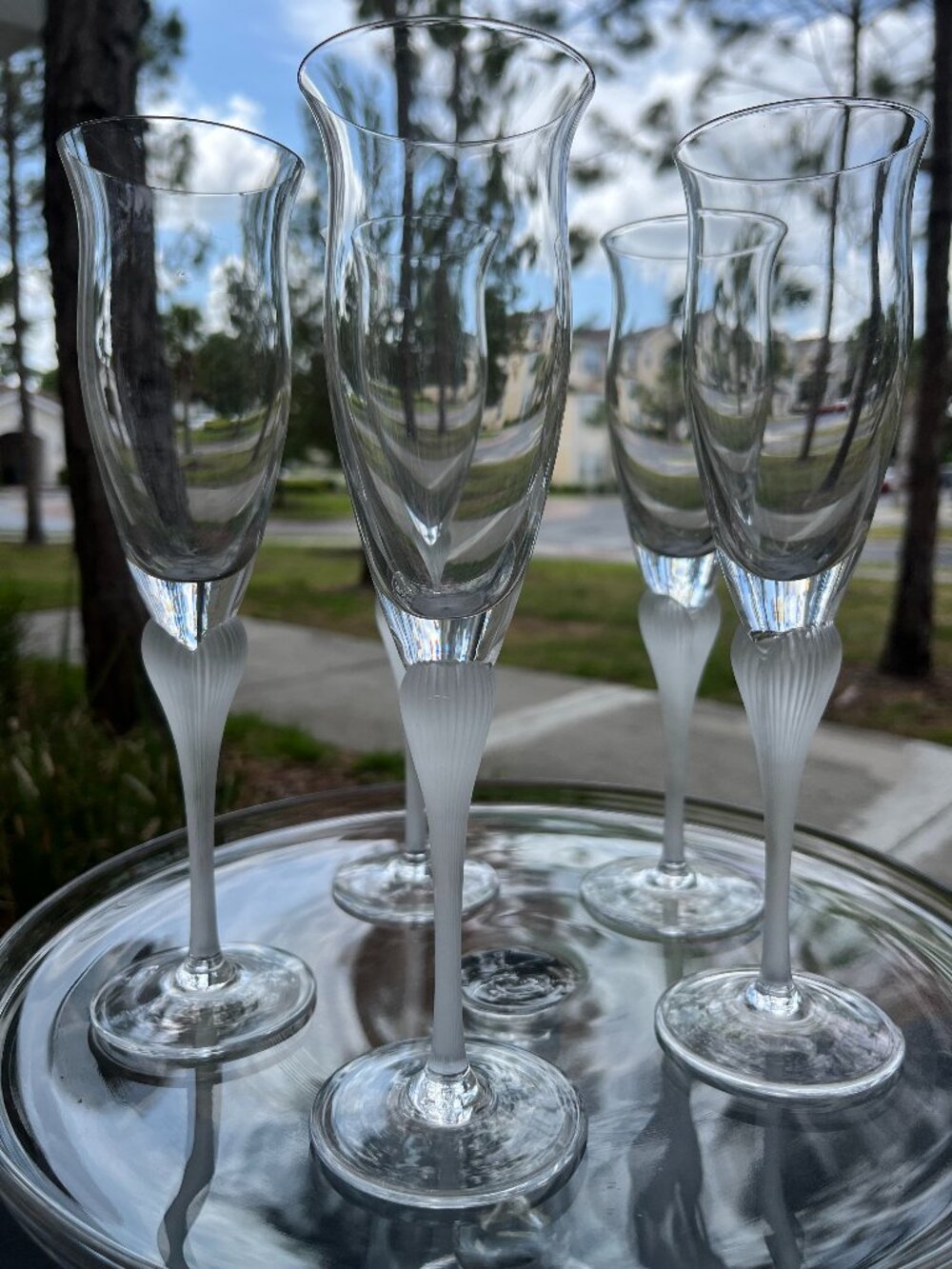 5 Vintage Mikasa "Sea Mist Clear" Champagne Flutes
